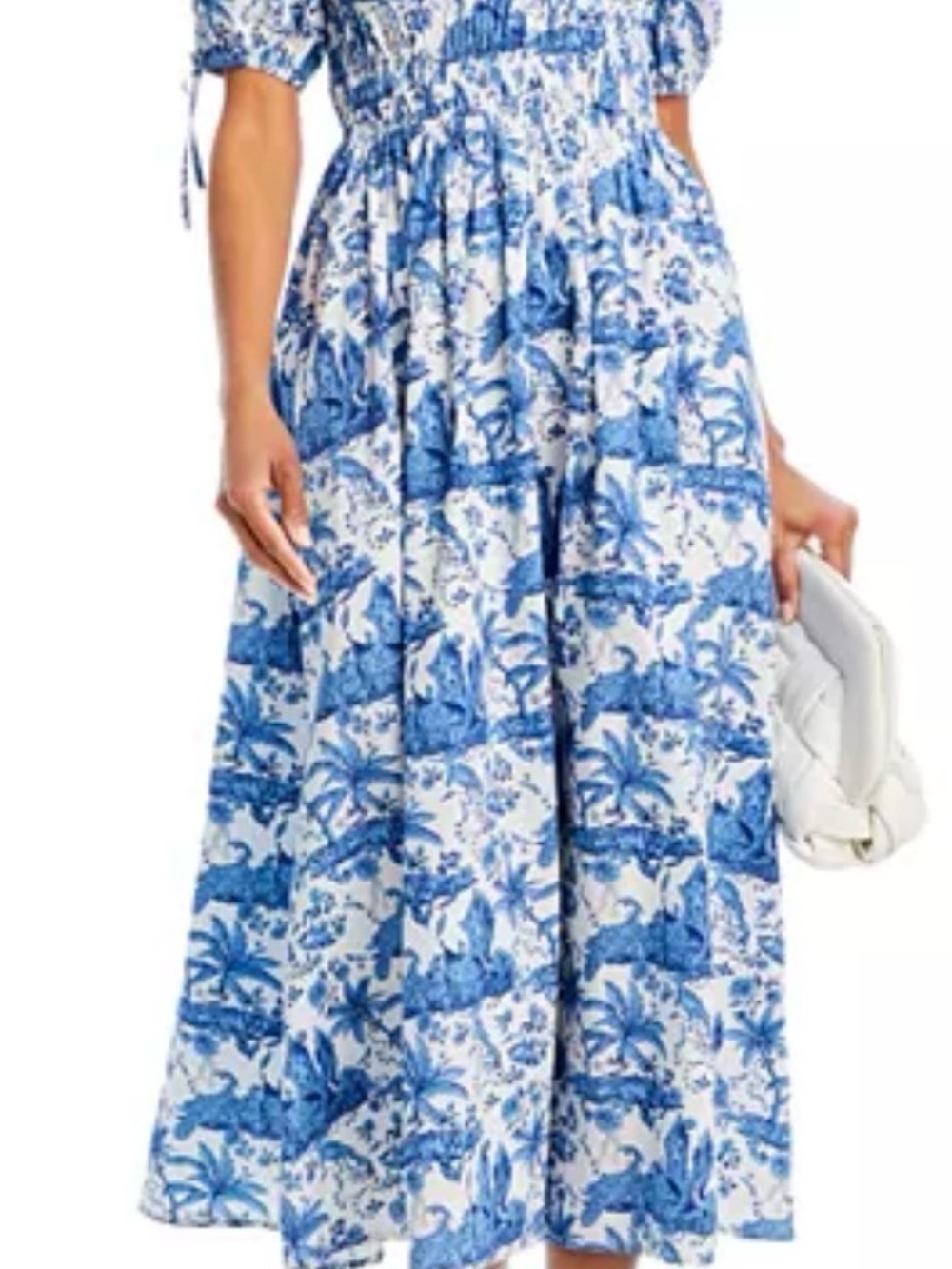 Aqua Palm Toile Blue and White Midi Dress